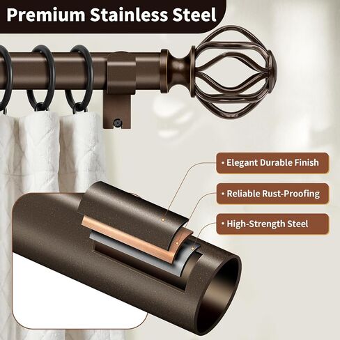 Bronze Curtain Rods for Windows 28-48 Inch (2.3-4 ft) with Decorative Cage Finials, 1 Inch Adjustable Heavy Duty Metal Window Treatment Rods for Living Room, Bedroom, Patio, Sliding Glass Door in Saudi Arabia