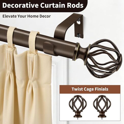 Bronze Curtain Rods for Windows 28-48 Inch (2.3-4 ft) with Decorative Cage Finials, 1 Inch Adjustable Heavy Duty Metal Window Treatment Rods for Living Room, Bedroom, Patio, Sliding Glass Door in Saudi Arabia