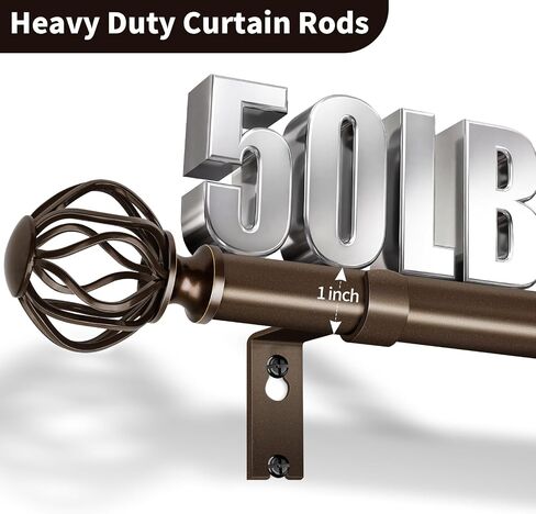 Bronze Curtain Rods for Windows 28-48 Inch (2.3-4 ft) with Decorative Cage Finials, 1 Inch Adjustable Heavy Duty Metal Window Treatment Rods for Living Room, Bedroom, Patio, Sliding Glass Door in Saudi Arabia