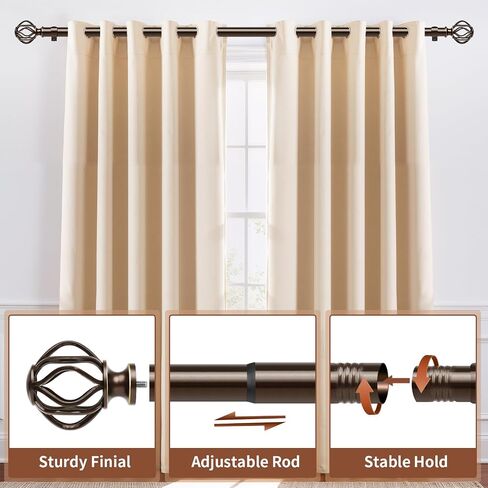 Bronze Curtain Rods for Windows 28-48 Inch (2.3-4 ft) with Decorative Cage Finials, 1 Inch Adjustable Heavy Duty Metal Window Treatment Rods for Living Room, Bedroom, Patio, Sliding Glass Door in Saudi Arabia