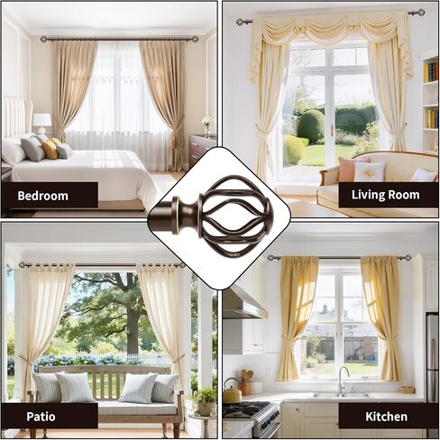 Bronze Curtain Rods for Windows 28-48 Inch (2.3-4 ft) with Decorative Cage Finials, 1 Inch Adjustable Heavy Duty Metal Window Treatment Rods for Living Room, Bedroom, Patio, Sliding Glass Door in Saudi Arabia