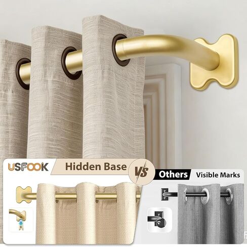 USFOOK Gold Curtain Rod 32 to 58 Inch, Wrap Around Blackout Curtain Rods for Windows, 3/4 inch Adjustable Room Darkening Window Treatment Rod for Bedroom, Sliding Glass Doors, Living Room in Saudi Arabia