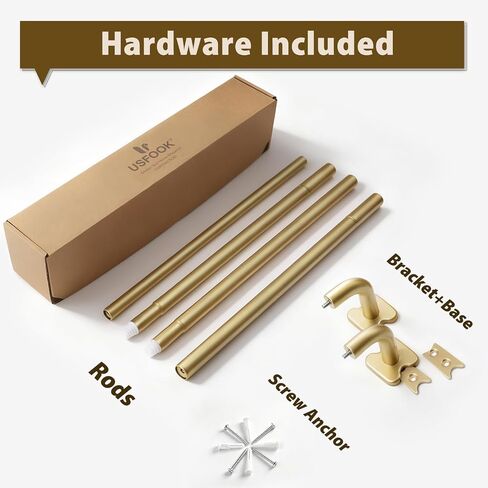 USFOOK Gold Curtain Rod 32 to 58 Inch, Wrap Around Blackout Curtain Rods for Windows, 3/4 inch Adjustable Room Darkening Window Treatment Rod for Bedroom, Sliding Glass Doors, Living Room in Saudi Arabia
