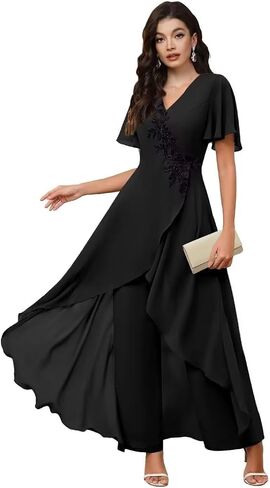 Chiffon Mother of The Bride Jumpsuit for Wedding Guest Short Sleeves Formal Women Pant Suits KW003 in Saudi Arabia