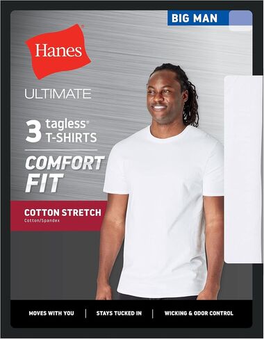 Hanes Mens Ultimate Big White T-Shirt 3-Pack, 2XB, White in Kuwait