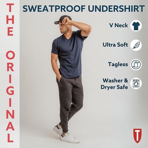 Men's Sweatproof Undershirt | Cotton V Neck | Original Fit | with Sweat Pads | White and Black Bundle | Large in Kuwait