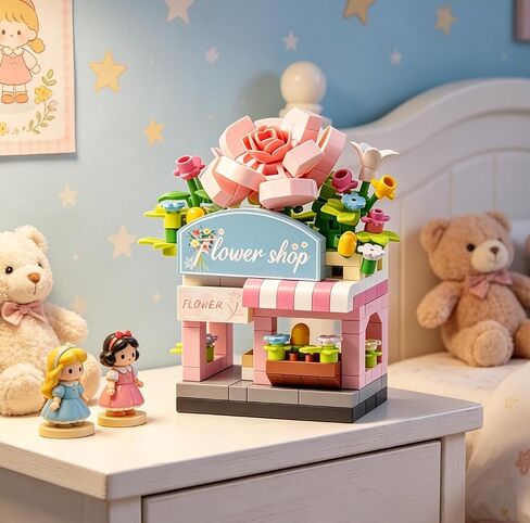 1 Piece Florist Shop Hand-Assembled Figurine, Mini Street Scene Desk Decor, Botanical Theme Collectible Statue for Home Office Shelf in Kuwait