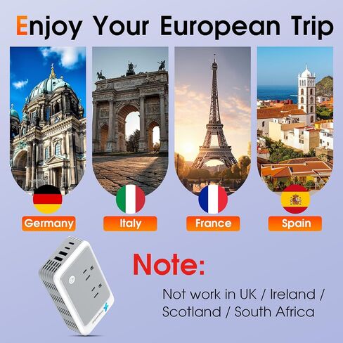 220V to 110V Voltage Converter US to Europe for Curling Iron and Hair Straighteners, Power Converter for European Travel Plug Adapter with 2 USB A & 2 USB C Ports (Type C-Europe) in Saudi Arabia