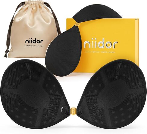 Niidor Breathable Ventilated Magnetic Sticky Bra Adhesive Strapless Invisible for Backless Dress Gift Box & Bag Included in Saudi Arabia