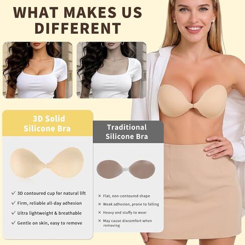 Sticky Bra Strapless Backless Push Up Adhesive Bra for Women - Silicone Reusable Lift for Backless Dress in Saudi Arabia