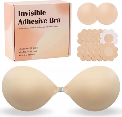 Women Reusable Magnetic Adhesive Bra Strapless Invisible Push Up Sticky Bra for Backless Dress with Nipple Covers in Saudi Arabia
