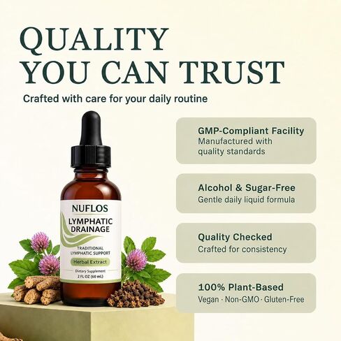 Nuflos Lymphatic Drainage Drops, Premium 4-in-1 Herbal Blend, Lymphatic Support Herbal Extract Dietary Supplement for Adults, Traditional Wellness Formula, Easy Daily Liquid Drop, 2 fl oz (60 mL) in Saudi Arabia