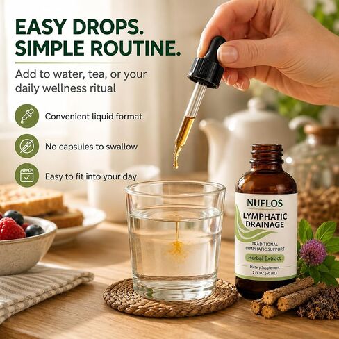 Nuflos Lymphatic Drainage Drops, Premium 4-in-1 Herbal Blend, Lymphatic Support Herbal Extract Dietary Supplement for Adults, Traditional Wellness Formula, Easy Daily Liquid Drop, 2 fl oz (60 mL) in Saudi Arabia