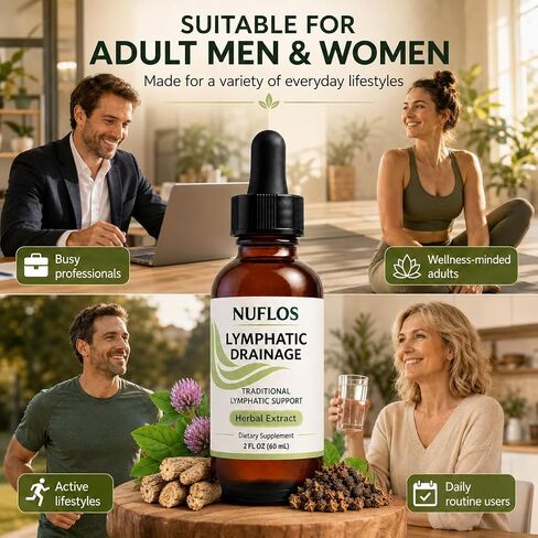 Nuflos Lymphatic Drainage Drops, Premium 4-in-1 Herbal Blend, Lymphatic Support Herbal Extract Dietary Supplement for Adults, Traditional Wellness Formula, Easy Daily Liquid Drop, 2 fl oz (60 mL) in Saudi Arabia