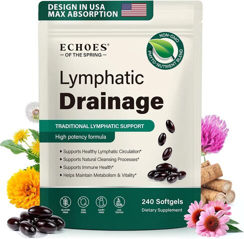 Lymphatic Drainage Supplements, 240 Softgels, 21-in-1 Herbal Blend with Echinacea, Dandelion & Burdock Root, Lymph System Support Supplement for Women & Men, Daily Wellness Support in Saudi Arabia