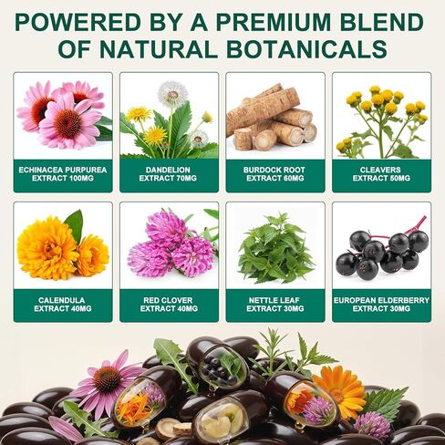Lymphatic Drainage Supplements, 240 Softgels, 21-in-1 Herbal Blend with Echinacea, Dandelion & Burdock Root, Lymph System Support Supplement for Women & Men, Daily Wellness Support in Saudi Arabia