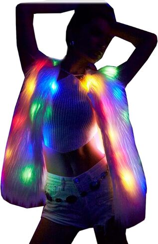 Womens LED Light Faux Fur Jacket Gilets Luminous Rave Stage Show Vest Halloween Xmas Dress Up Fancy dress in Saudi Arabia