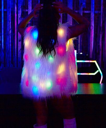 Womens LED Light Faux Fur Jacket Gilets Luminous Rave Stage Show Vest Halloween Xmas Dress Up Fancy dress in Saudi Arabia