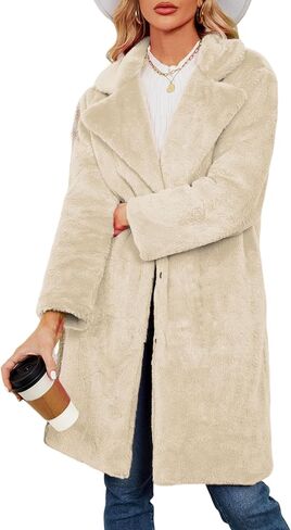 Women's Faux Fur Coat Fuzzy Warm Winter Overcoat Long Fur Jackets Outerwear with Pockets in Saudi Arabia
