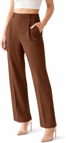 Women’s Work Pants/Office Trousers – High-Waisted, Straight Leg, Stretchy, Breathable, Wrinkle-Resistant Business Casual Work Pants with Pockets, Airport Outfit - Medium, Candy Pink in Kuwait