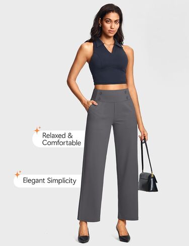 ISEEGZ 29" Women's Dressy Work Pants High Waist Pull on Wide Leg Slacks Trousers for Women Business Casual Trendy in Saudi Arabia