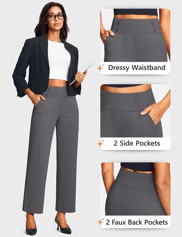 ISEEGZ 29" Women's Dressy Work Pants High Waist Pull on Wide Leg Slacks Trousers for Women Business Casual Trendy in Saudi Arabia