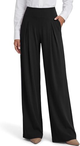 High Waisted Dress Pants for Women with Pockets, Front Pleated & Wide Leg Work Trousers, Casual Lounge Palazzo Slacks in Saudi Arabia