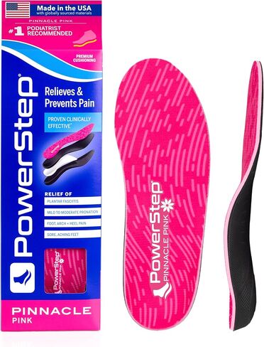 PowerStep Pinnacle Pink Orthotics for Women, Arch Support Inserts, Plantar Fasciitis Relief, Made in USA, Shoe Inserts, Maximum Cushioning, Deep Heel Cup for Pronation (W 8-8.5, M 6-6.5) in Kuwait