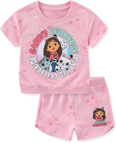 DREAMWORKS GABBY'S DOLLHOUSE Girls French Terry Short Sleeve T-Shirt and Shorts Set for Toddler to Big Kids in Kuwait