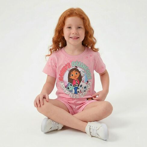 DREAMWORKS GABBY'S DOLLHOUSE Girls French Terry Short Sleeve T-Shirt and Shorts Set for Toddler to Big Kids in Kuwait