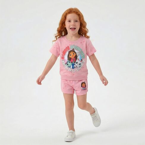 DREAMWORKS GABBY'S DOLLHOUSE Girls French Terry Short Sleeve T-Shirt and Shorts Set for Toddler to Big Kids in Kuwait