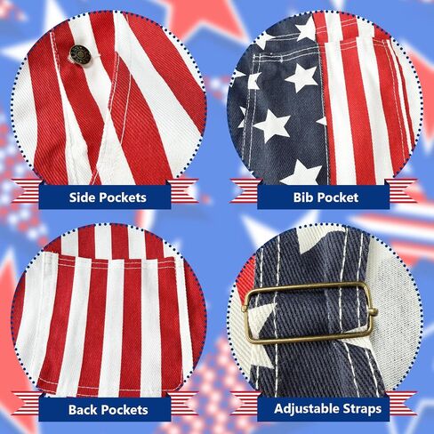 American Flag Overalls Men - 4th of July Outfits USA Cape Patriotic Headband Oversleeves Socks for Independence Day in Saudi Arabia