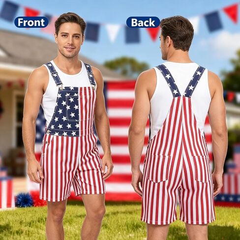 American Flag Overalls Men - 4th of July Outfits USA Cape Patriotic Headband Oversleeves Socks for Independence Day in Saudi Arabia