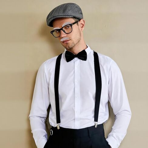 MEDOJO Old Man Costume Accessories Set for Men Adult Halloween Cosplay with Wig Hat Suspenders Bow Tie Glasses Eyebrow Mustache Badge Tattoo Sticker in Kuwait