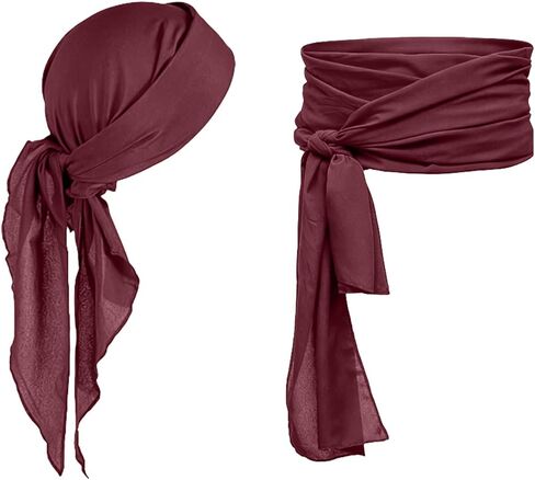 2 Pieces Halloween Pirate Costume Accessories Men Women Hat Head Scarf Bandana Sash Belt for Renaissance Cosplay in Kuwait