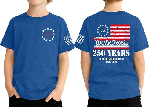 Kids 250th Anniversary USA Shirts Boys Girls American Flag T-Shirt 4th of July Shirt 250 Years Birthday Patriotic Tops in Kuwait