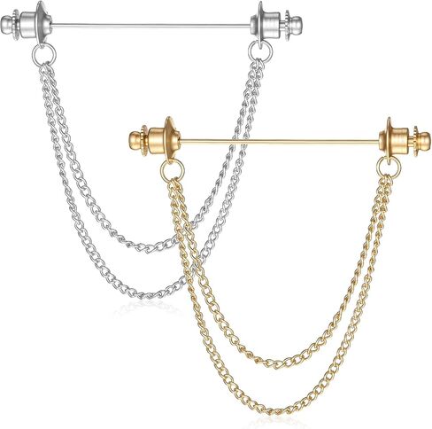 2 PCS Collar Pins for Men, Double Brooch for Men Bar Tassel Brooch Classic Ball Head Necktie Tie Clips Link Chain for Shirts Suit Wedding Business Decor, Gold & Silver in Kuwait