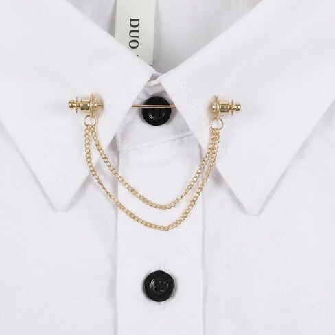 2 PCS Collar Pins for Men, Double Brooch for Men Bar Tassel Brooch Classic Ball Head Necktie Tie Clips Link Chain for Shirts Suit Wedding Business Decor, Gold & Silver in Kuwait