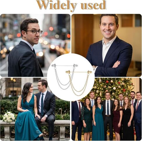 2 PCS Collar Pins for Men, Double Brooch for Men Bar Tassel Brooch Classic Ball Head Necktie Tie Clips Link Chain for Shirts Suit Wedding Business Decor, Gold & Silver in Kuwait