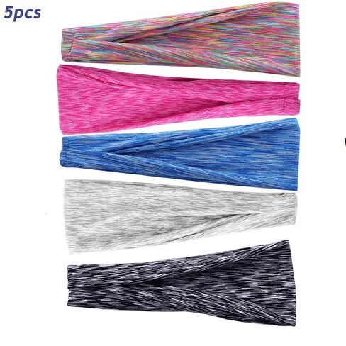 Tress 03 Headbands for Women Non Slip Wide Sweat Band for Women Sweatbands Fashion Running Headband Elastic Soft Sports Stretchy Headbands for Makeup, Exercise, Gym, Yoga, Workout, 5pcs in Kuwait
