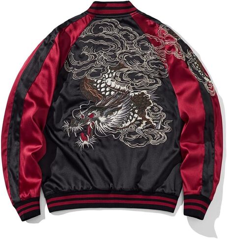 Dragon Embroidered Bomber Jacket Japanese Vintage Streetwear Spring Fall Windbreaker Coat for Men Women in Saudi Arabia