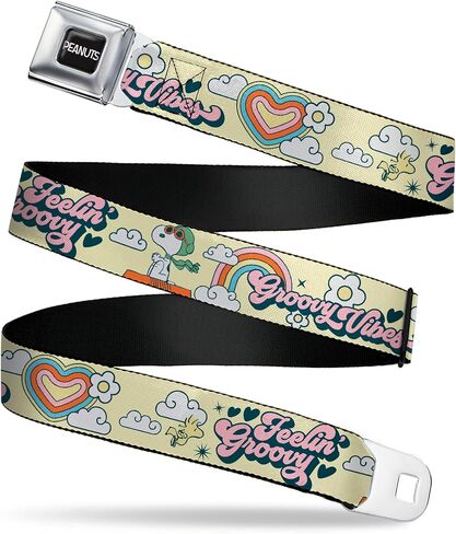 Peanuts Belt, Seatbelt Buckle Belt, Peanuts Snoopy Flying Ace and Woodstock Groovy Quotes Collage, Adjustable in Kuwait