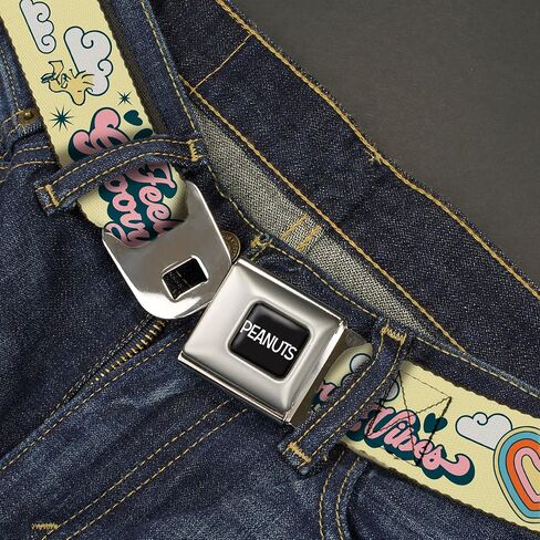 Peanuts Belt, Seatbelt Buckle Belt, Peanuts Snoopy Flying Ace and Woodstock Groovy Quotes Collage, Adjustable in Kuwait
