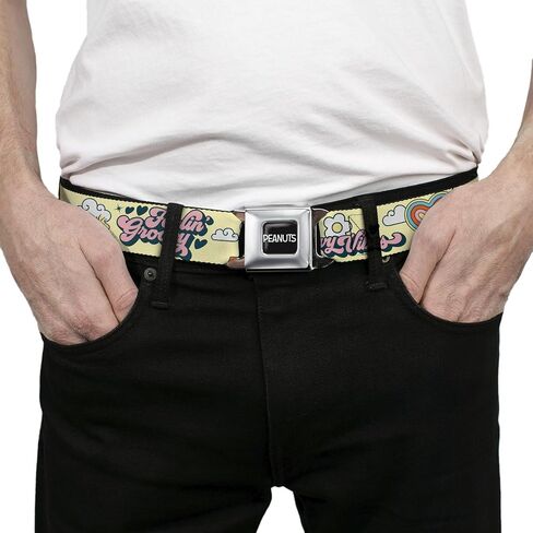 Peanuts Belt, Seatbelt Buckle Belt, Peanuts Snoopy Flying Ace and Woodstock Groovy Quotes Collage, Adjustable in Kuwait