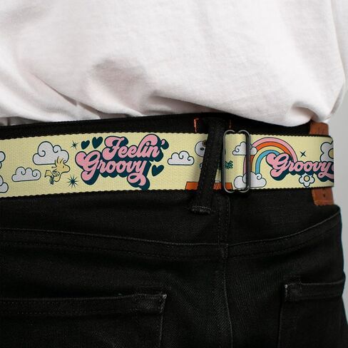 Peanuts Belt, Seatbelt Buckle Belt, Peanuts Snoopy Flying Ace and Woodstock Groovy Quotes Collage, Adjustable in Kuwait