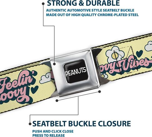 Peanuts Belt, Seatbelt Buckle Belt, Peanuts Snoopy Flying Ace and Woodstock Groovy Quotes Collage, Adjustable in Kuwait