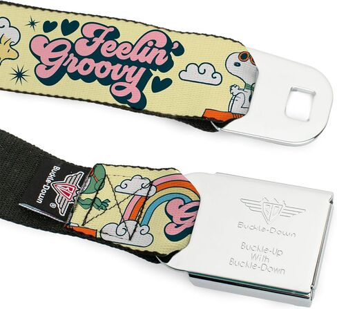 Peanuts Belt, Seatbelt Buckle Belt, Peanuts Snoopy Flying Ace and Woodstock Groovy Quotes Collage, Adjustable in Kuwait