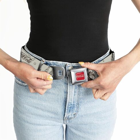 حزام شركة كوكا كولا، حزام مشبك حزام الأمان، أيقونات كوكا كولا العتيقة وشعارات إعلانية باللون الأبيض والبني، قابلة للتعديل in Kuwait