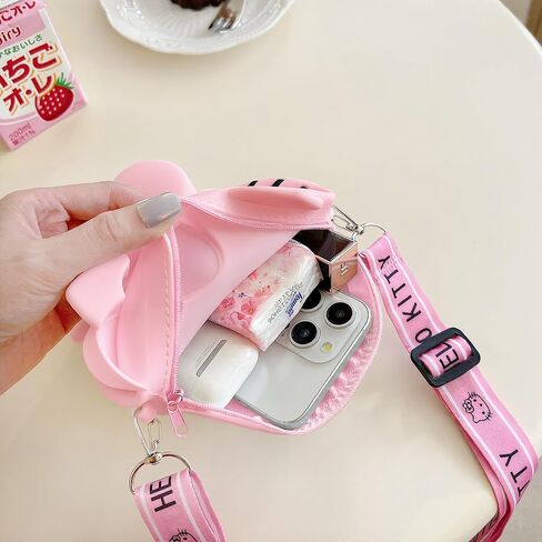 2Pcs Kawaii Pink Crossbody Bags, Cartoon Crossbody Purse, Cute Soft Silicone Coin Purse with Adjustable Shoulder Strap (Large) in Saudi Arabia