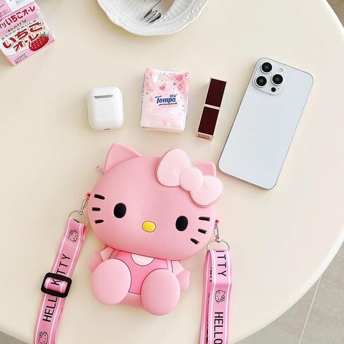 2Pcs Kawaii Pink Crossbody Bags, Cartoon Crossbody Purse, Cute Soft Silicone Coin Purse with Adjustable Shoulder Strap (Large) in Saudi Arabia